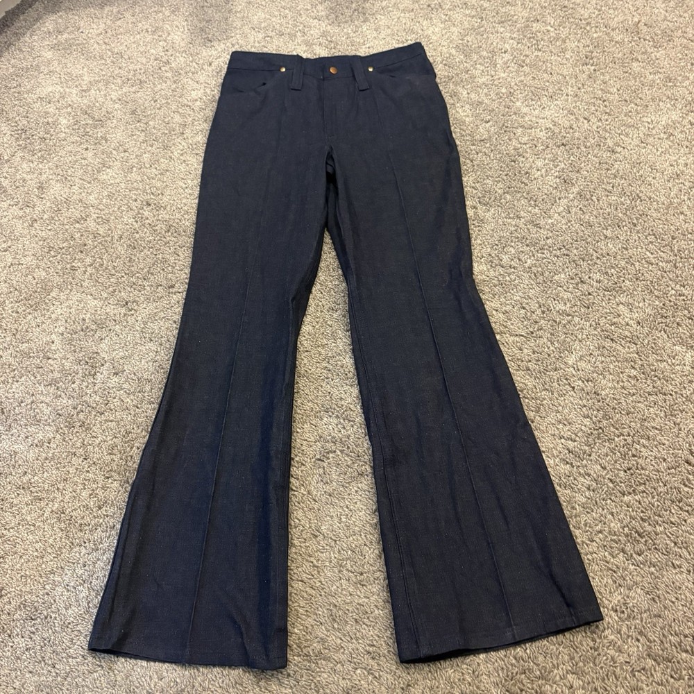 Vintage 70s Wrangler Bell Bottom Patch Pocket Flare Jeans 11/12 30×32 USA NOS