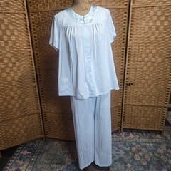 Vintage Shadow Line 2 Piece Pajama Set Light Blue Lace 34 Floral Short Sleeve