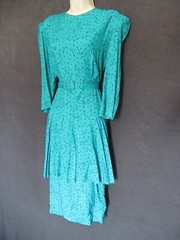Jane Schaffhausen Belle France Teal Black 3/4 Sleeve 80’s Belted Peplum Dress 14