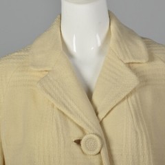 Small 1950s Cream Winter Coat Vintage Plaid Minimalist VTG 50s Classic Jacket