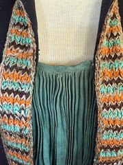 Antique 1920S Dress Wool Crepe Silk Vintage Deco Black Turquoise Orange 38 M