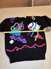 Vintage Gitano Abstract Pop Art Sweater Neon 3D Knit 80s 90s Retro Size L RARE