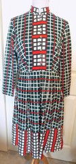 Vintage 60s 70s Red Green White Dress Nancy Greer Pleated Skirt B40 Needs Hem