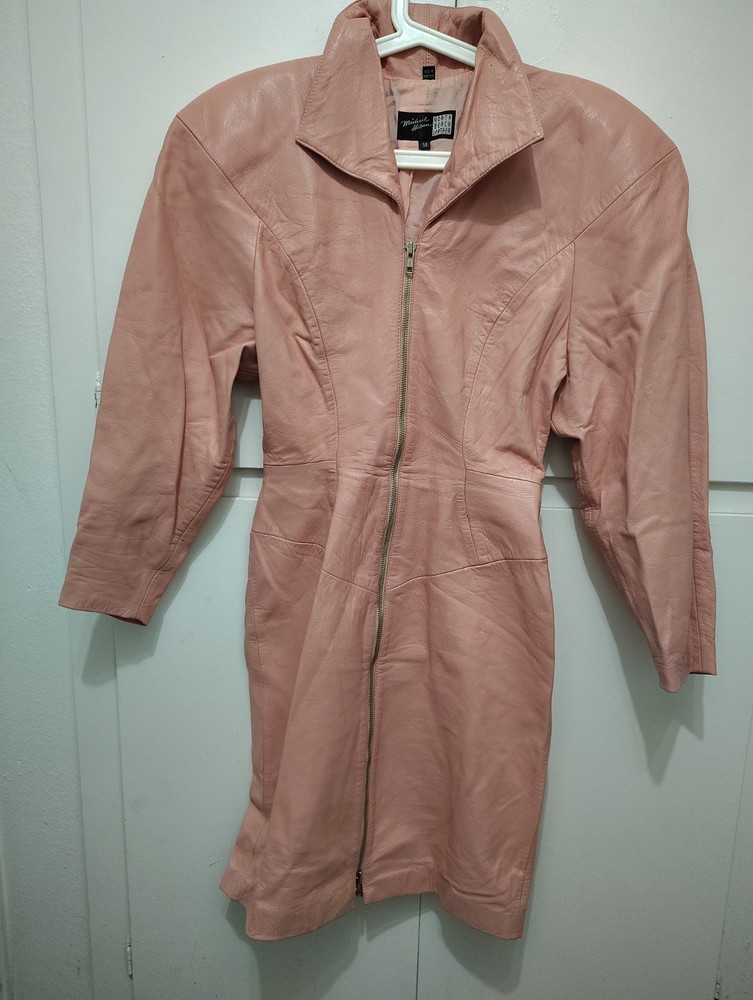 Vtg 80s Michael Hoban North Beach Leather Dress Pink Structured As Is Size M