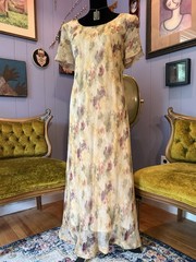 Vintage 90s De Frantoria Floral Chriffon Fairycore Cottagecore Maxi Dress L/XL