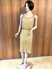 1950s 50s CEIL CHAPMAN Silk BEADED Gold OMBRE Sheer COCKTAIL Wiggle Dress S/M