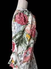 Vintage 80 My Michelle Floral Peplum Dress Puff Sleeves Lace Collar Cotton M USA