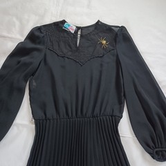 Rare Vintage Mr. Simon Womens Dress Black Sheer Midi Pleated Spider Web Size M