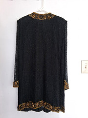 Vintage sz XL black, long formal jacket in black & gold beading. See description