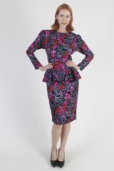 Vtg Retro Bright Color Silk Dress Wear To Work Secretary Peplum Peck Peck Mini