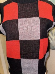 Vintage You Babes Sweater Vest Large Red Black Buffalo Plaid Check 80s Acrylic