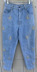 vintage high waist tapered leg jeans embroidered anchor anchors sz 12 28” waist