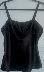 Vintage Escapades Black Satin w Pleated Front Camisole Top Blouse Size Large