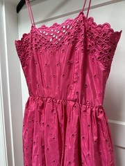 Vintage Eyelet Hot Pink taffeta Day Dress Cottagecore Prom Pinup