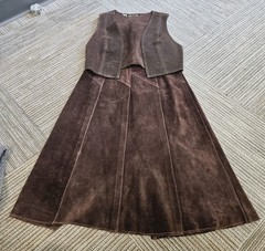 Vintage 70’s Real Suede Leather Brown Vest and Skirt Set Size6/S. Cottagecore