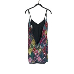 Black Tie Oleg Cassini Vintage Silk Sequin Harlequin Diamond Mini Dress Sz 4