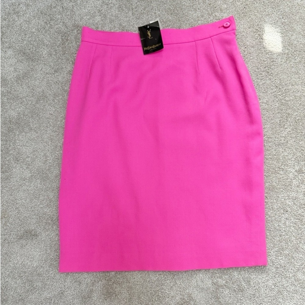 VINTAGE Yves Saint Laurent – Pink, Lightweight Wool Pencil Skirt – US 12 – NWT
