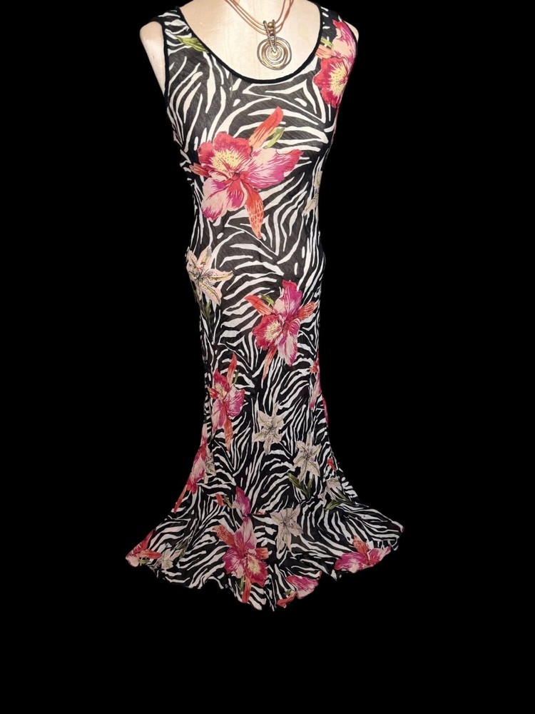 Vtg 90s Nostalgia Floral Zebra Maxi Dress Sheer S Whimsigoth Fairygrunge read