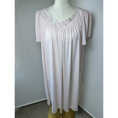 Vintage Miss Elaine Pink 40” Long Night Gown Nylon Floral Size Large