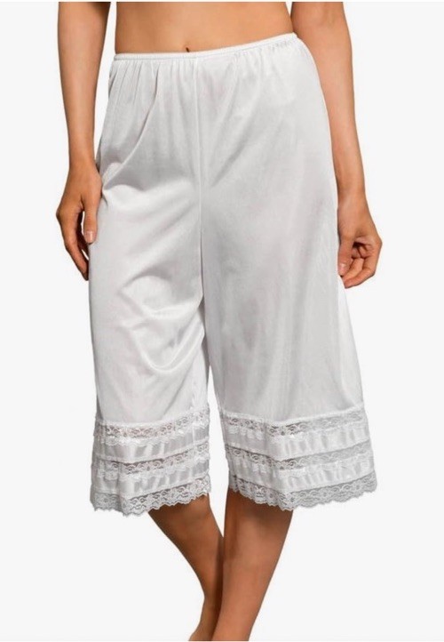Velrose Size L White Nylon Long Lace Trims Culotte Slip Pants 28” Style:2402
