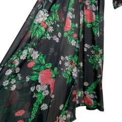 Vintage 1970s Sheer Dress Robe Size 5-6 Black Daisy Floral Hippie Boho