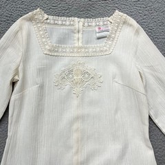 Vintage Dress Womens 12 Cream Eyelet Lace Sheer Gauze Muslin Resort Wear
