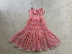 1950s/60s Ro Jene Lingerie Pink Sheer Nylon Negligee Boudoir Ruched Cupcake VTG