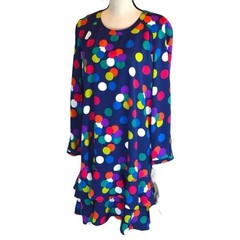 Vintage Ms Chaus Colorful Polka Dot Ruffle Hem Dress Mod Retro Size 6 NWT