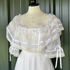 Vintage 70s Dance Allure Alfred Angelo Boho Prairie Lace Ruffle Wedding Gown XXS