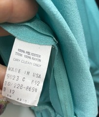 Vintage 80s Light Aqua Draped Maxi Dress Long Sleeve Made in USA Sz 12 Polyester