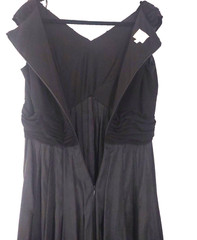 VTG Patra 14P Black Taffeta Skirt Jersey Top A-Line Long 55″ Dress Removable Pin