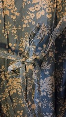 Vintage Blue Light Gray Floral V-Neck Long Sleeve White Lace Maxi Dress Size S