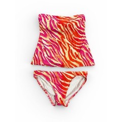 Vintage Y2K DKNY Neon Zebra Tankini 2 Piece Swim Set Bikini XS