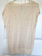 Kyouko Design Studio Vintage Crochet Sweater Women XL Cream V-Neck Florals VTG