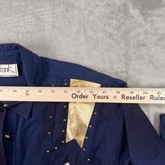 Vintage d.Frank Navy Blue Western Studded Gold Metallic Belted Midi Dress Womens