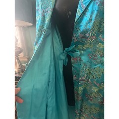 VINTAGE 60’s 70’s PEONY BRAND TURQUOISE SHANGHAI CHINA SILK BROCADE JACKET ROBE