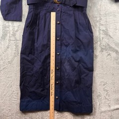 Vintage d.Frank Navy Blue Western Studded Gold Metallic Belted Midi Dress Womens