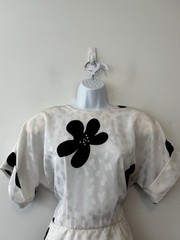 Vintage Lady Carol Of New York Dress Black White Flower 80s 70s Polyester