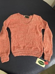 Vintage 1980s Chenille Knit Pullover Sweater V Neck Peach New Junior S