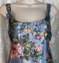 VTG 1X Azure Blue w Pink Green & Lemon Floral Satin Babydoll Nightie nightgown