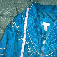 VTG Bocoo Teal 100% Silk Jacket Sz Large Windbreaker Gold Accents Beaded Zip Up