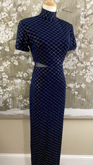 VTG Navy Blue Black Glitter NIGHT WAY Cut Outs Bodycon Disco Y2K Maxi Dress 6