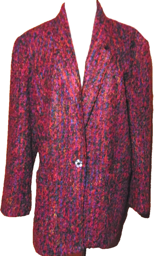 VINTAGE 80s Wool Blen Tweed Blazer Mohair Purple Blue,Red,Pink,Green Jacket~L/XL