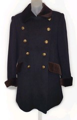 Alorna Wool Coat Velvet Trim Military Equestrian Crest Button Vintage USA M