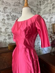 Vintage 60s Harry Keiser Bright Pink Evening Dress: Rosette Back, Bullet Bra
