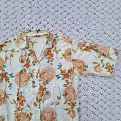 Vtg Wash And Wear Button Front Floral Half Short Sleeve Blouse Cotton Top – 16