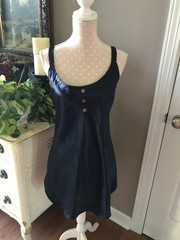 Vtg. California Dynasty Satin & Lace Slip Dress Nightgown Navy Blue Size