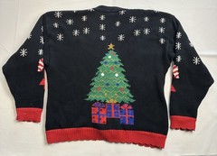 VTG 90s Ugly Christmas Sweater Candy Cane Button Cardigan Size L Santa Xmas Tree