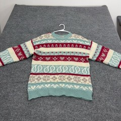 Vintage Stefanel Sweater Womens M Teal Red Knit Paisley Heart Fair Isle Boho