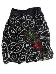 NWT VTG Tina Black Sequin Beaded Bubble Skirt Floral Applique Small 80s 90s